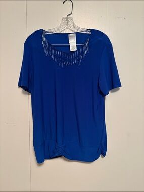 Regalia Cobalt Blue Short Sleeve Beaded Neck Top